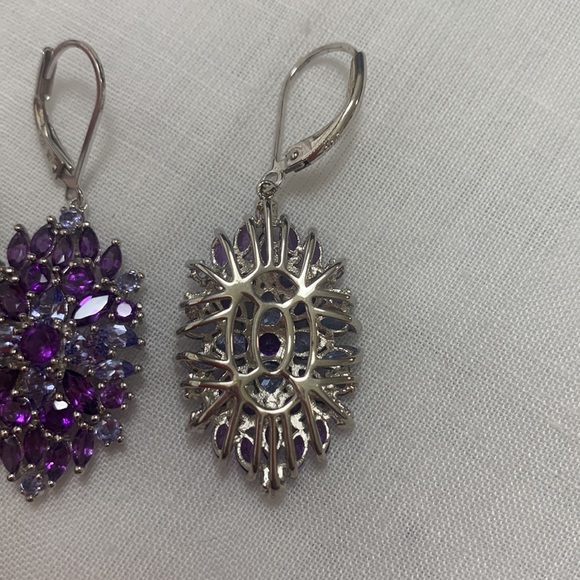 NWT JTV 3.51CTW MIXED SHAPE AFRICAN AMETHYST & 1.94CTW TANZANITE DANGLE EARRINGS - Picture 3 of 6